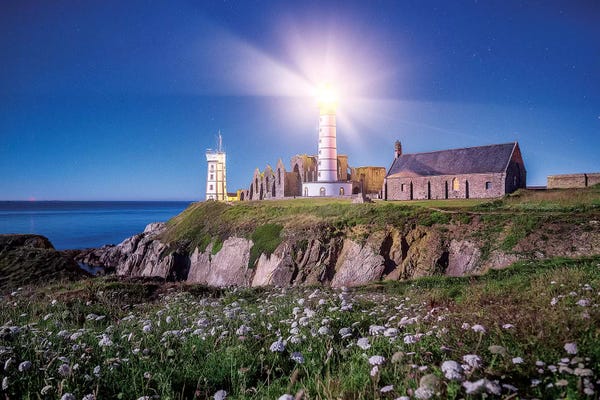 Nouvelle-Aquitaine: Pointe Saint Mathieu Lighthouse By Night by Philippe Manguin