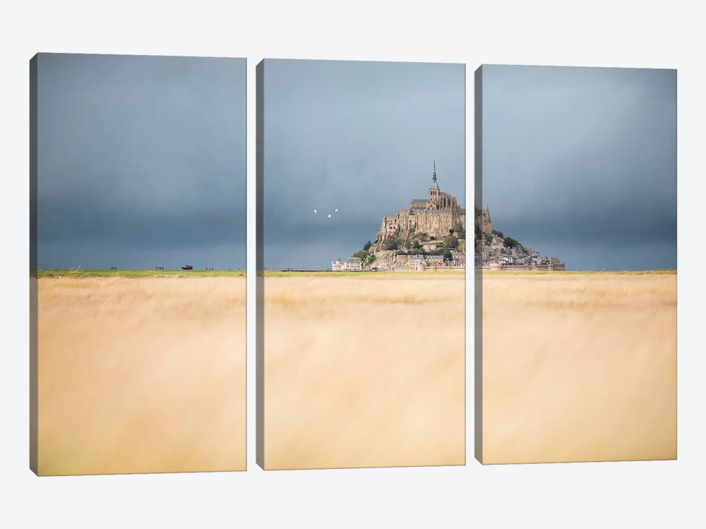 Mont Saint Michel Before The Rain by Philippe Manguin 3-piece Canvas Print