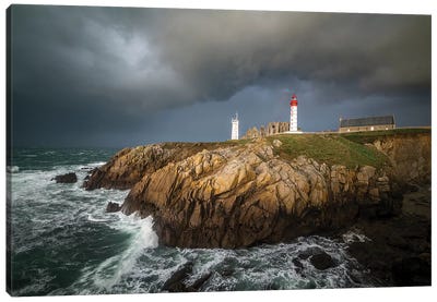 Storm On Saint Mathieu Lighthouse Canvas Art Print - Lighthouse Art