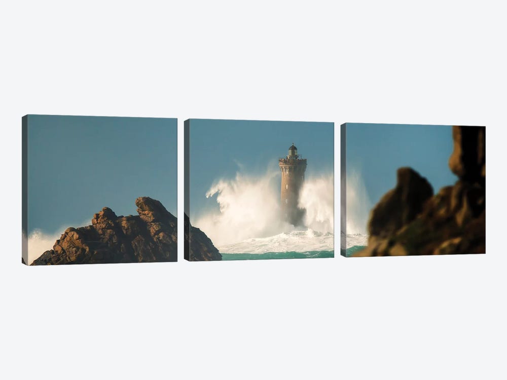 Phare Du Four On A Windy Day by Philippe Manguin 3-piece Canvas Wall Art