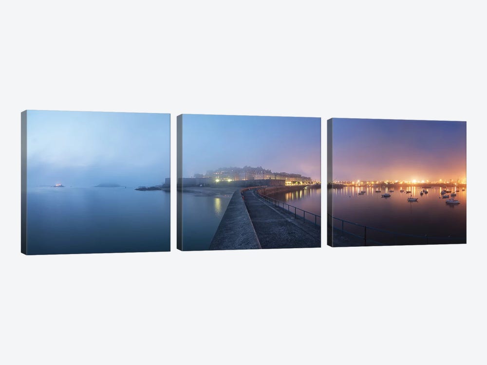 Saint Malo City At Night by Philippe Manguin 3-piece Canvas Wall Art