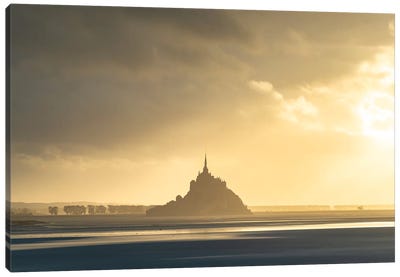 Mont Saint Michel At Sunset Canvas Art Print - Normandy
