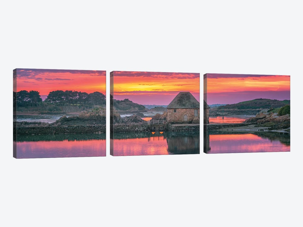 Pink Sunset In Brittany by Philippe Manguin 3-piece Canvas Art