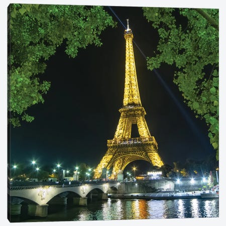 Eiffel Tower And Bridge At Night Canvas Print #PHM61} by Philippe Manguin Canvas Print