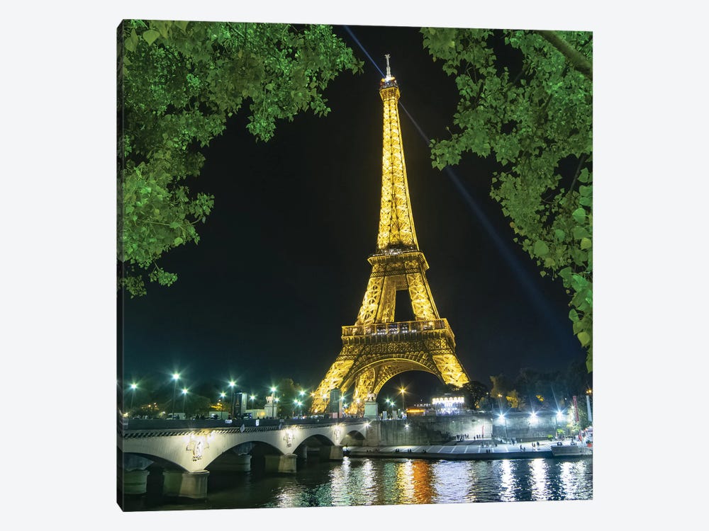 Eiffel Tower And Bridge At Night by Philippe Manguin 1-piece Canvas Print