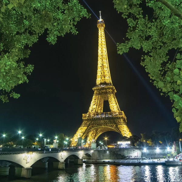 Paris Photography: Eiffel Tower And Bridge At Night by Philippe Manguin