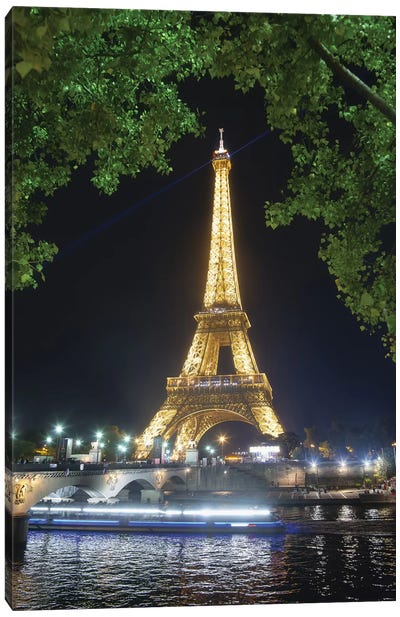 Eiffel Tower At Night Canvas Art Print - Famous Buildings & Towers