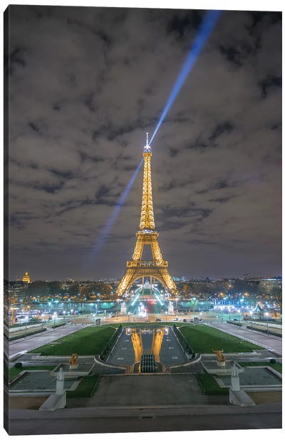 Eiffel Tower In Paris - View From The Trocadero Canvas Art Print - Night Sky Art