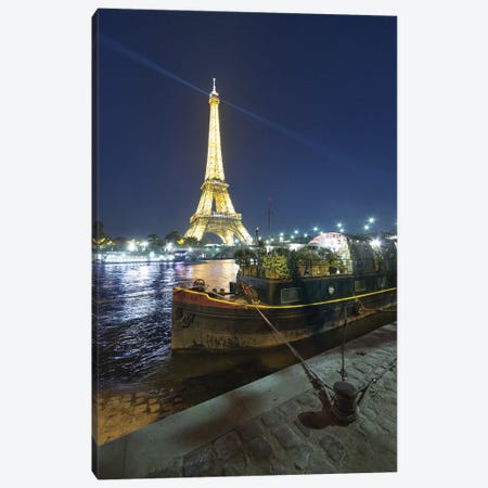 Eiffel Tower In Paris And Seine Chanel By Night Canvas Print #PHM68} by Philippe Manguin Art Print