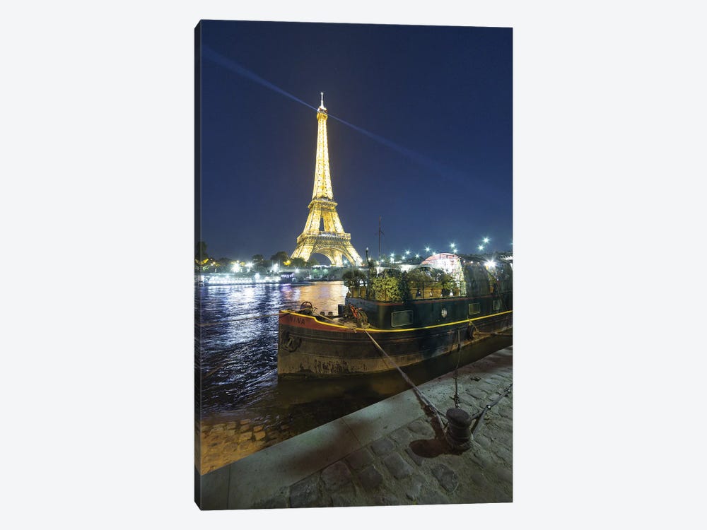 Eiffel Tower In Paris And Seine Chanel By Night by Philippe Manguin 1-piece Canvas Art
