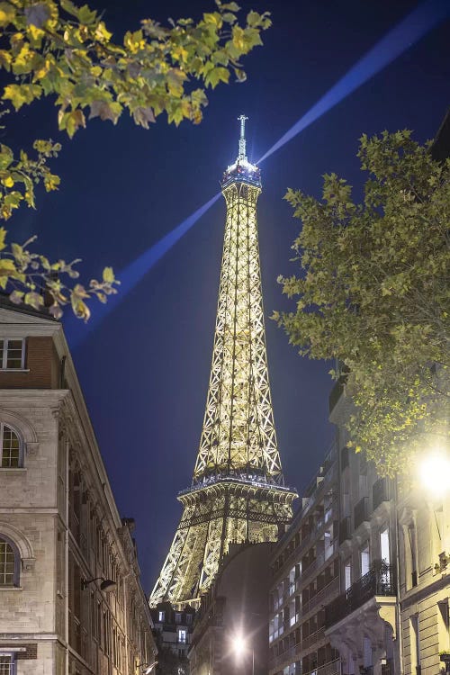 Eiffel Tower In Paris Street By Night