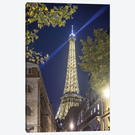 Eiffel Tower In Paris Street By Night Canvas Print #PHM69} by Philippe Manguin Art Print