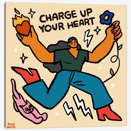 Charge Up Your Heart Canvas Print #PHT77} by Ping Hatta Canvas Art