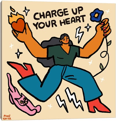 Charge Up Your Heart Canvas Art Print - Ping Hatta