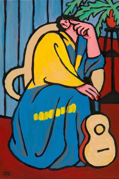 Artists Like Matisse: A Woman In Yellow And Blue With Guitar by Ping Hatta