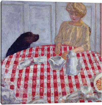The Red Checked Table Cloth, Or The Dog'S Dinner, 1910 Canvas Art Print - Pierre Bonnard