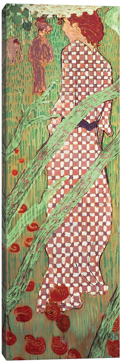 Woman With A Checked Dress, One Of Four Panels Of 'Women In The Garden', 1891 Canvas Art Print - Pierre Bonnard