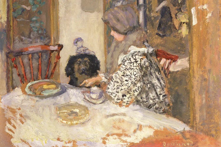 Woman With A Dog At The Table