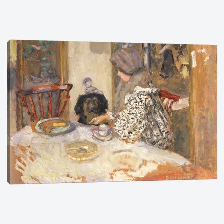 Woman With A Dog At The Table Canvas Print #PIB202} by Pierre Bonnard Canvas Wall Art