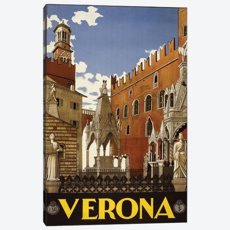 Verona, Italy Travel Poster Canvas Print #PIC97} by PI Collection Canvas Wall Art
