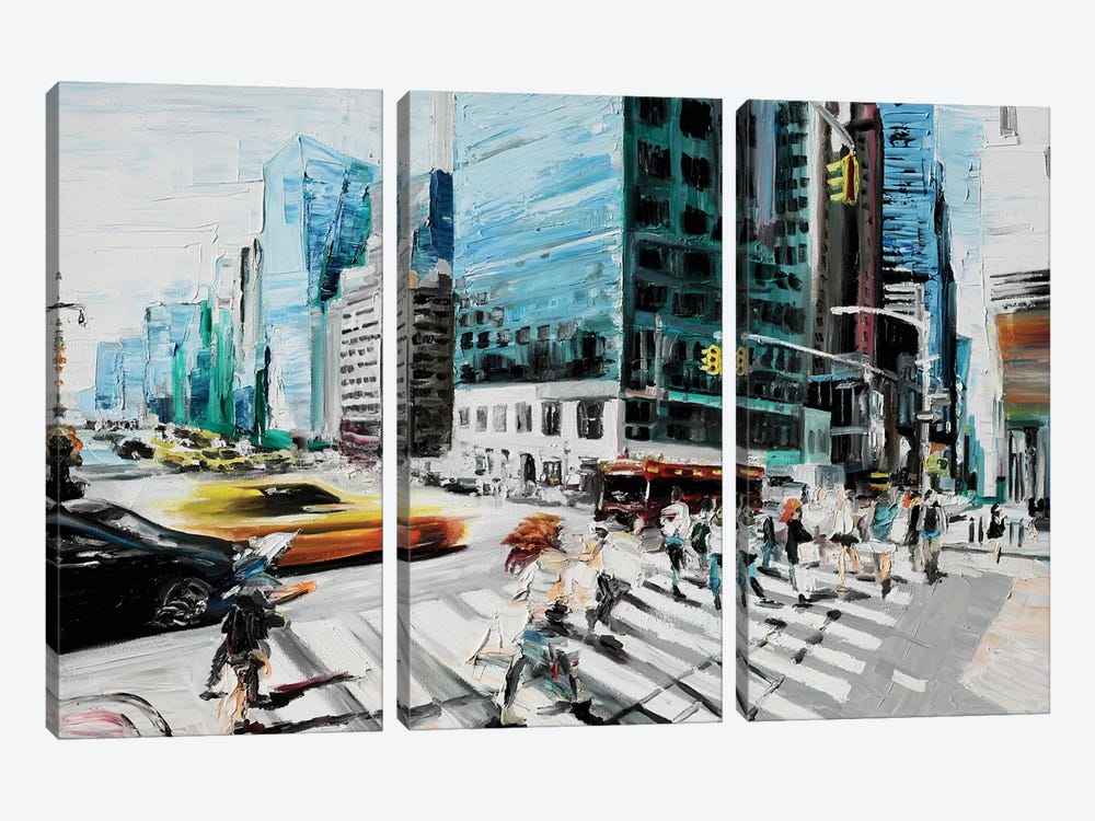 Walking In The Streets by Piero Manrique 3-piece Canvas Wall Art