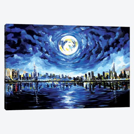 Moon Over New York Canvas Print #PIE34} by Piero Manrique Canvas Wall Art