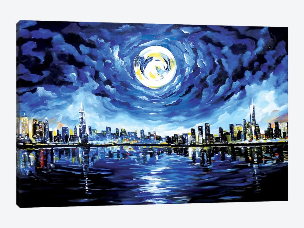 Moon Over New York by Piero Manrique 1-piece Canvas Artwork