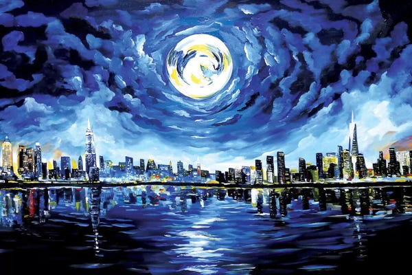 New York City Skylines: Moon Over New York by Piero Manrique