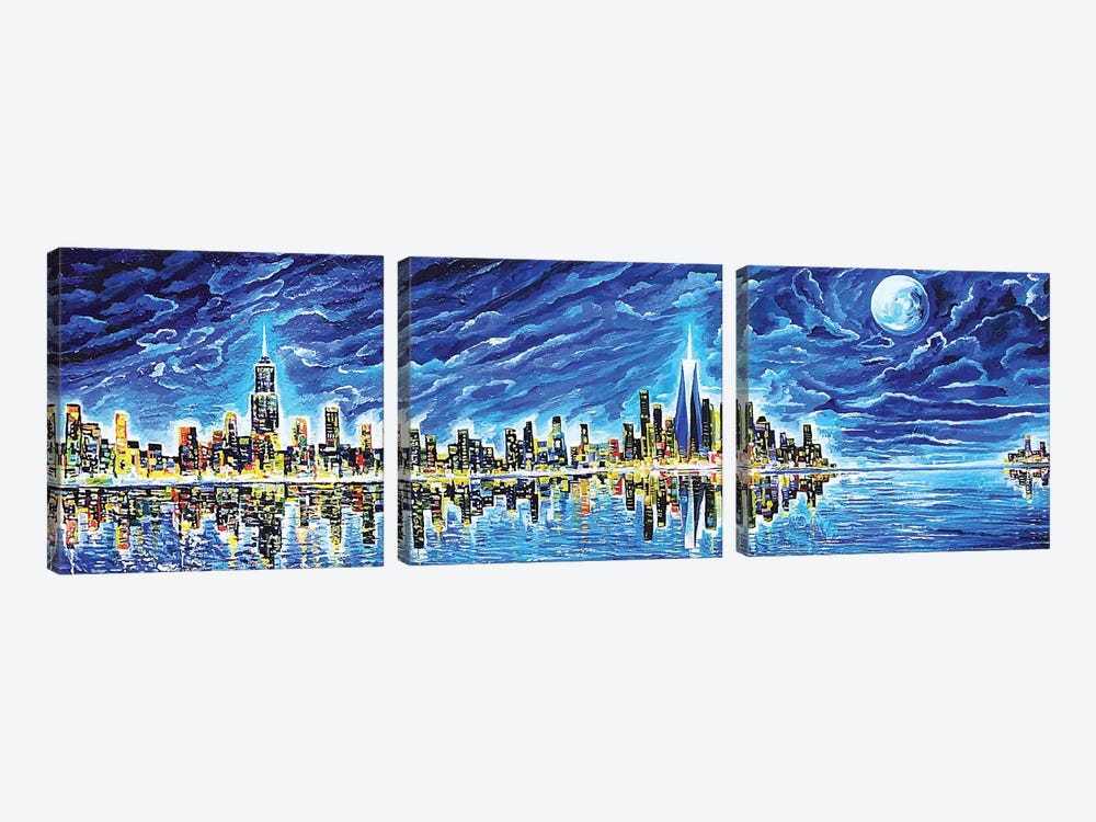 New York Sky Night by Piero Manrique 3-piece Canvas Wall Art