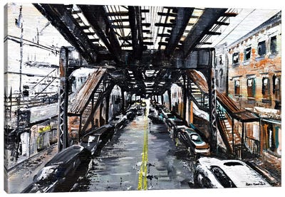 Under The Train Canvas Art Print - 3-Piece Urban Art
