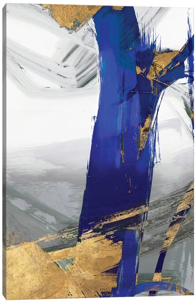 Indigo Abstract IV Canvas Art Print - Blue & Gold Art