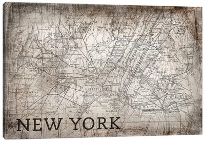 New York Map, Vintage Canvas Art Print - PI Galerie