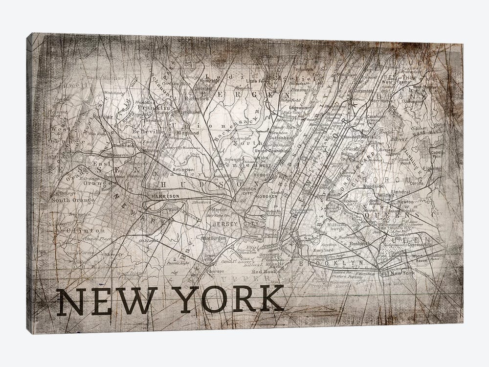 New York Map, Vintage by PI Galerie 1-piece Canvas Art Print