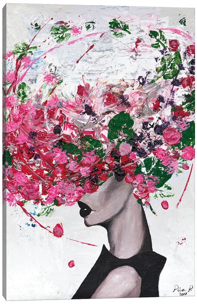 Lady Bloom Canvas Art Print - Green & Pink Art