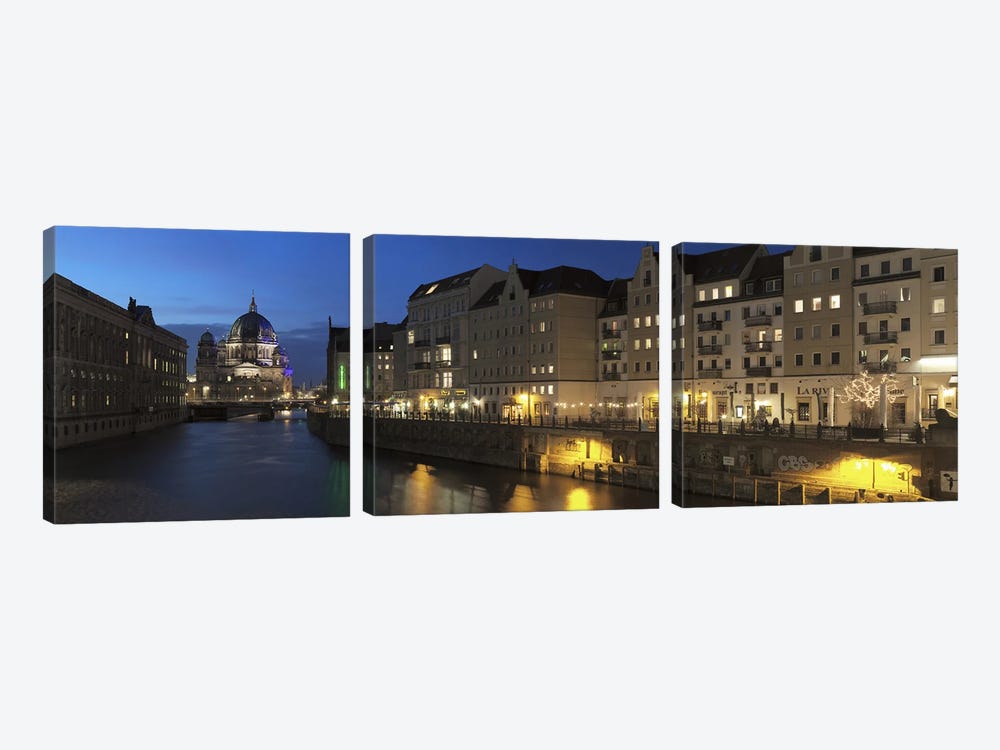 Berlin Cathedral and Nikolaiviertel at Spree River, Berlin, Germany by Panoramic Images 3-piece Canvas Wall Art