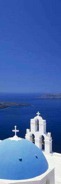 Famous Places Of Worship: High angle view of a church, Firostefani, Santorini, Cyclades Islands, Greece by Panoramic Images