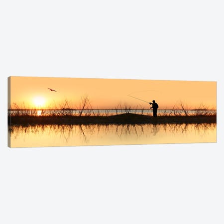 Silhouette of a man fishing Canvas Print #PIM10045} by Panoramic Images Canvas Print
