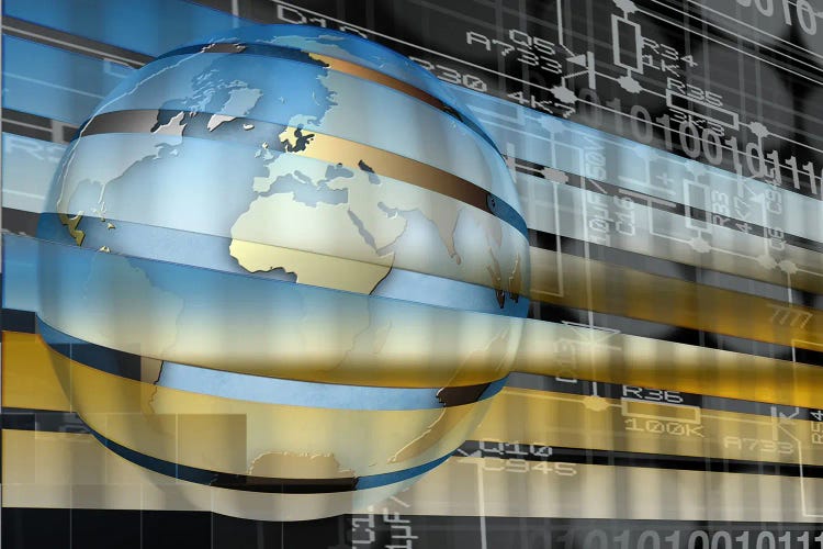 Digital representation of the Earth with grid lines and binary digits by Panoramic Images wall art