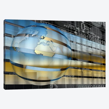 Digital representation of the Earth with grid lines and binary digits Canvas Print #PIM10048} by Panoramic Images Canvas Art