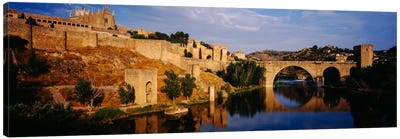 Historic Landscape Along Rio Tajo Featuring Puente de San Martin, Toledo, Spain Canvas Art Print