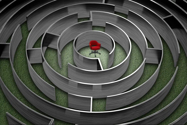 Red chair in middle of maze