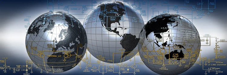 Three globes with electronic diagram by Panoramic Images wall art