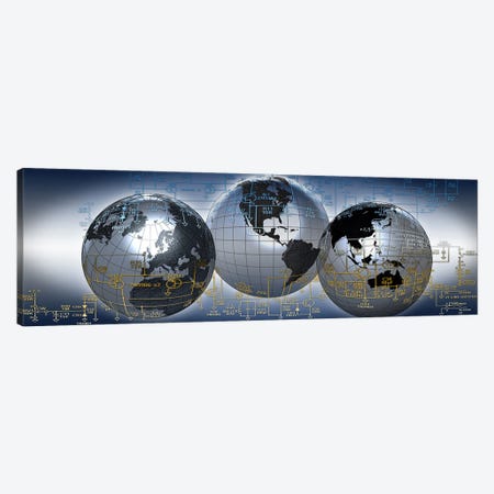 Three globes with electronic diagram Canvas Print #PIM10061} by Panoramic Images Canvas Artwork