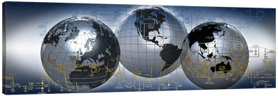Three globes with electronic diagram Canvas Art Print - Globes