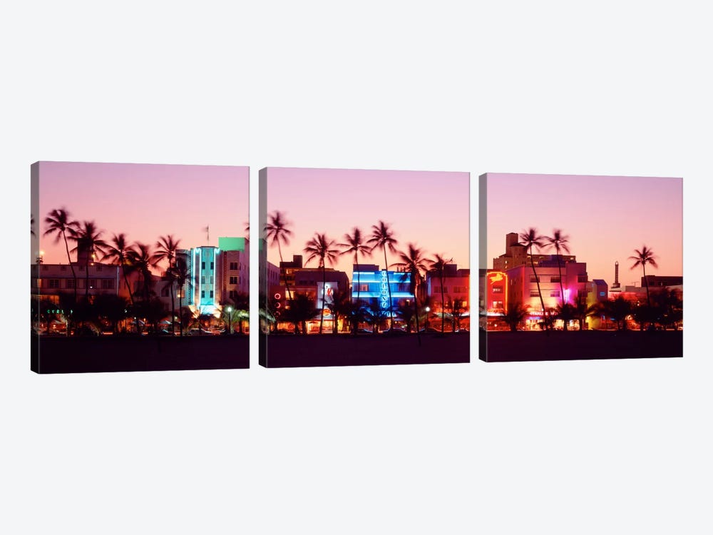 Night, Ocean Drive, Miami Beach, Florida, USA by Panoramic Images 3-piece Canvas Print