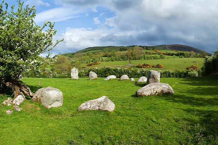 Piper's Stone, Bronze Age Stone Circle (1400-800 BC) of 14 Granite Boulders, Near Hollywood, County Wicklow, Ireland