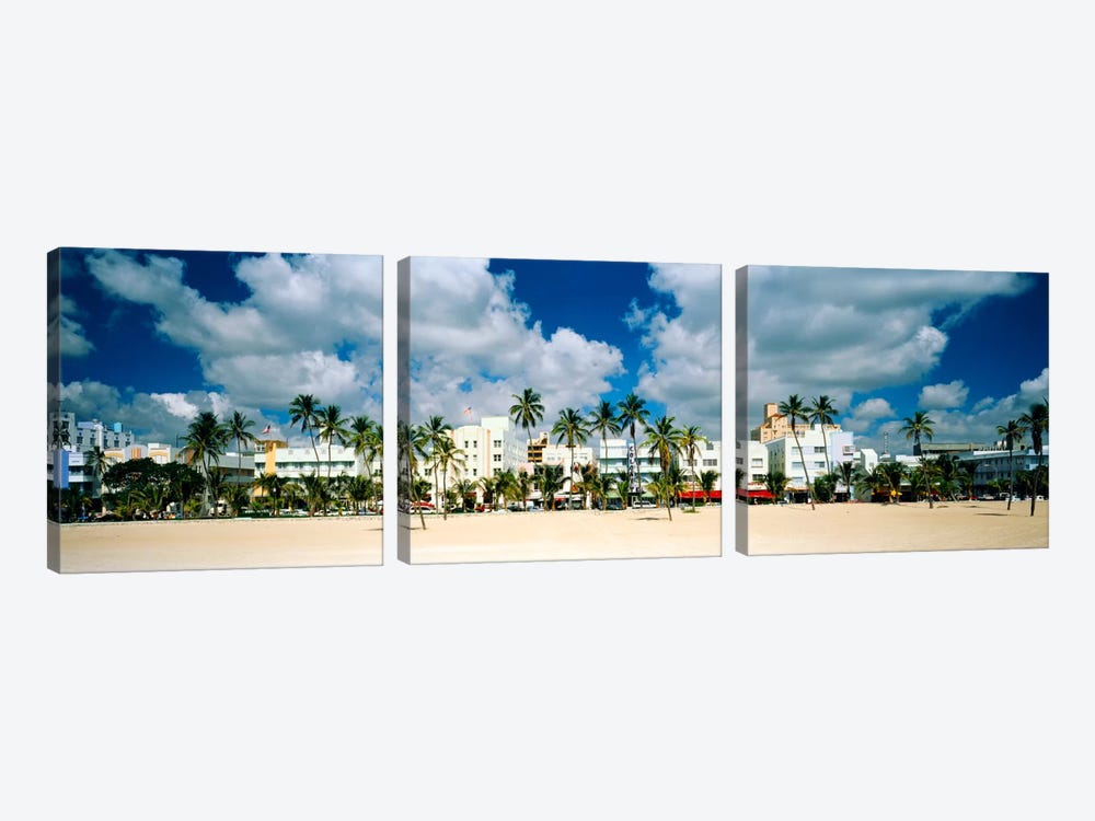 Hotels on the beach, Art Deco Hotels, Ocean Drive, Miami Beach, Florida, USA by Panoramic Images 3-piece Canvas Wall Art