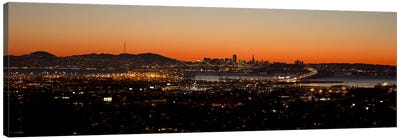 City view at dusk, Oakland, San Francisco Bay, San Francisco, California, USA Canvas Art Print - San Francisco Art