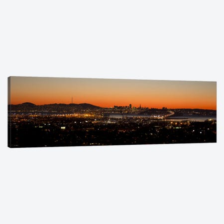 City view at dusk, Oakland, San Francisco Bay, San Francisco, California, USA Canvas Print #PIM10148} by Panoramic Images Canvas Art Print