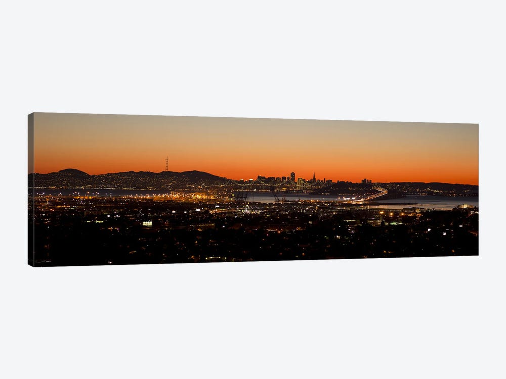 City view at dusk, Oakland, San Francisco Bay, San Francisco, California, USA by Panoramic Images 1-piece Art Print